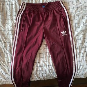 adidas burgundy track pants